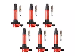 Ignition Coils; Red; Set of Six (11-16 Mustang V6)