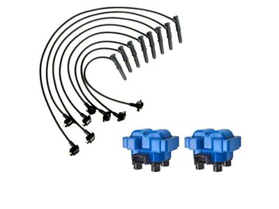 Ignition Coils with Spark Plug Wires; Blue (96-98 Mustang GT, Cobra)
