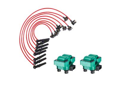 Ignition Coils with Spark Plug Wires; Green (96-98 Mustang GT, Cobra)