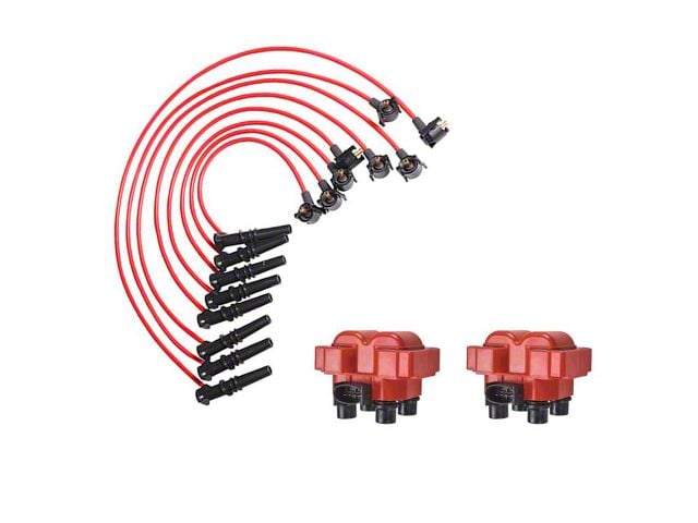 Ignition Coils with Spark Plug Wires; Red (96-98 Mustang GT, Cobra)