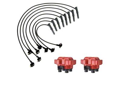 Ignition Coils with Spark Plug Wires; Red (96-98 Mustang GT, Cobra)
