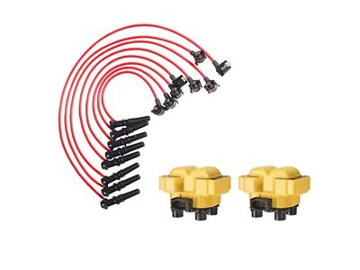 Ignition Coils with Spark Plug Wires; Yellow (96-98 Mustang GT, Cobra)