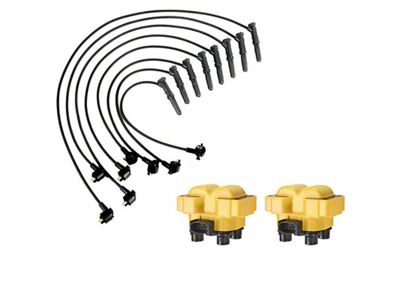 Ignition Coils with Spark Plug Wires; Yellow (96-98 Mustang GT, Cobra)
