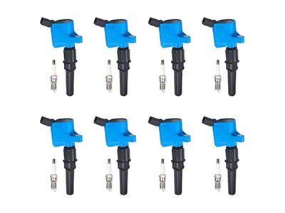 Ignition Coils with Spark Plugs; Blue (99-04 Mustang, Excluding V6)