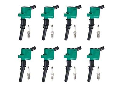Ignition Coils with Spark Plugs; Green (99-04 Mustang, Excluding V6)