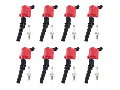 Ignition Coils with Spark Plugs; Red (99-04 Mustang, Excluding V6)