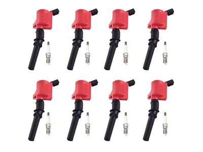 Ignition Coils with Spark Plugs; Red (99-04 Mustang GT)