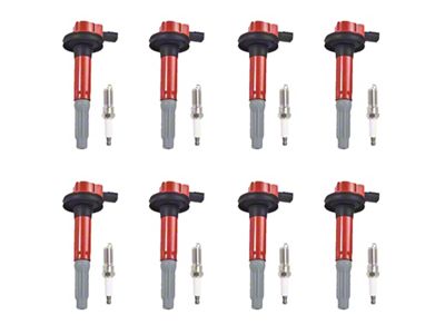 Ignition Coils with Spark Plugs; Red (11-15 Mustang GT)