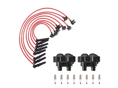 Ignition Coils with Spark Plugs and Wires; Black (96-98 Mustang GT, Cobra)