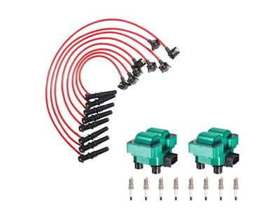 Ignition Coils with Spark Plugs and Wires; Green (96-98 Mustang GT, Cobra)
