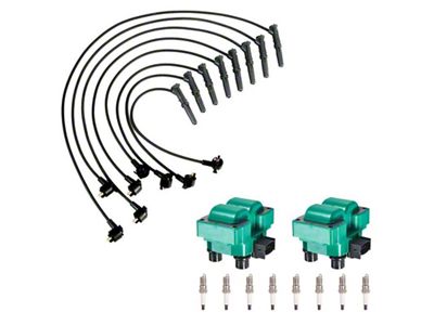 Ignition Coils with Spark Plugs and Wires; Green (96-98 Mustang GT, Cobra)