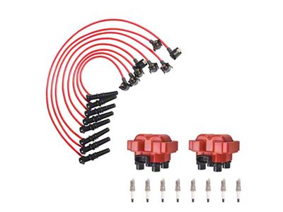 Ignition Coils with Spark Plugs and Wires; Red (96-98 Mustang GT, Cobra)