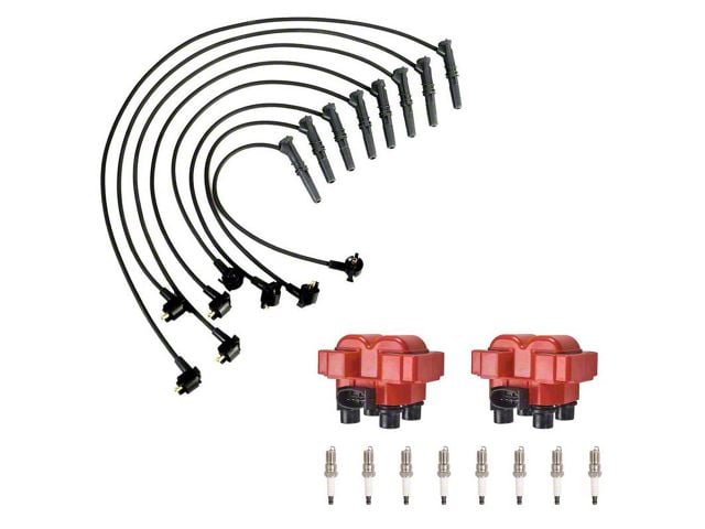 Ignition Coils with Spark Plugs and Wires; Red (96-98 Mustang GT, Cobra)