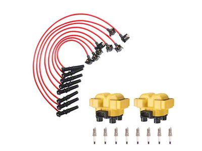 Ignition Coils with Spark Plugs and Wires; Yellow (96-98 Mustang GT, Cobra)