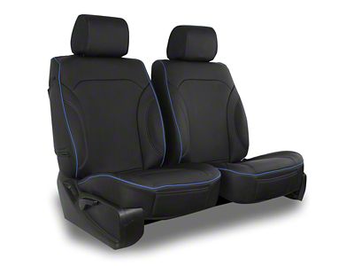 Aegis Cover Leatherette Low Back Bucket Seat Covers with Plain Insert; Black/Blue Piping (06-23 Charger)