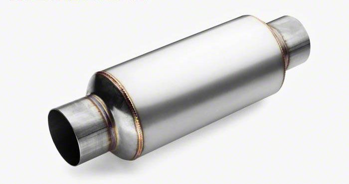 3" Inlet 5" Outlet Straight Through Exhaust Muffler - 6" Body, Polished - Great Sound