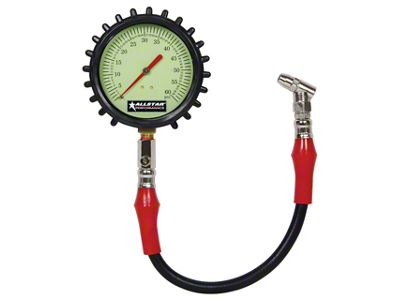 Allstar Performance Tire Pressure Gauge; 4.00-Inch; 0-60 PSI; Glow Face
