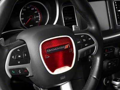 SpeedForm Steering Wheel Center Overlay; Red Carbon (15-23 Charger)