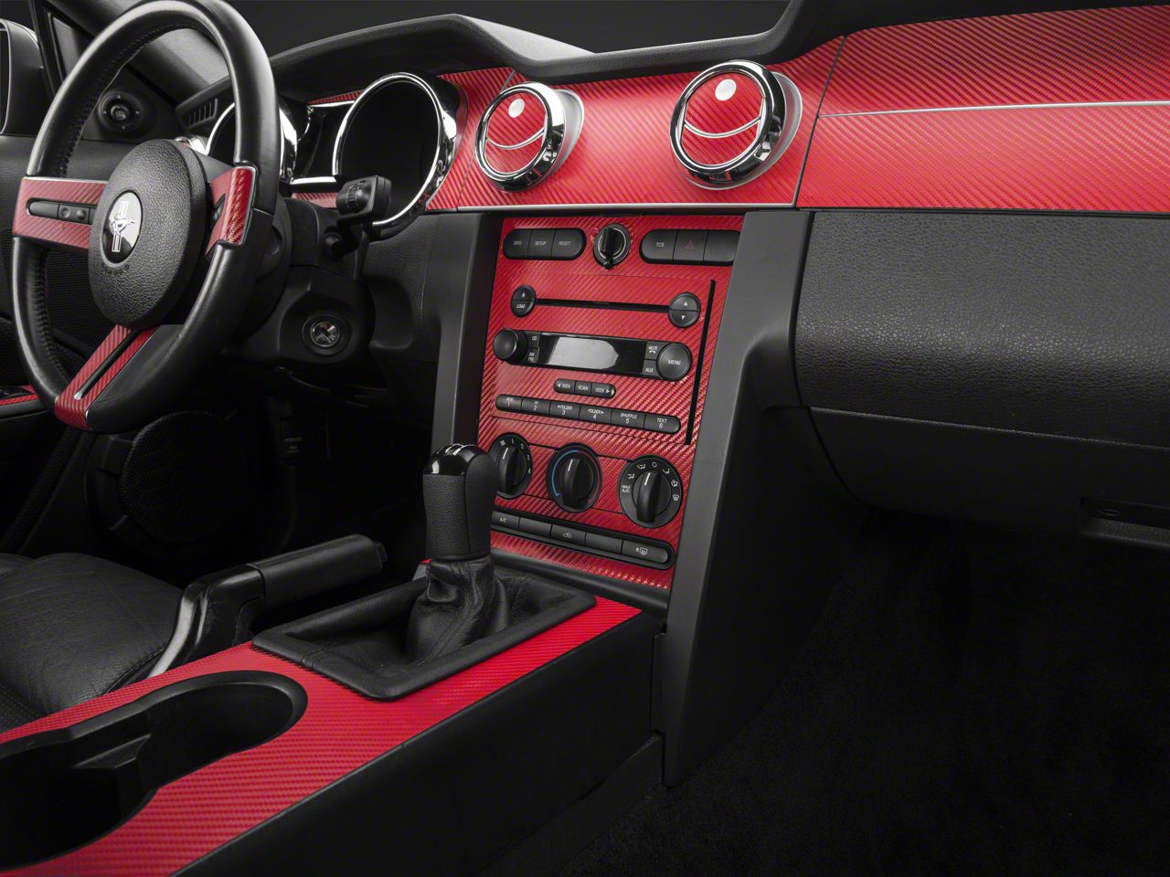 SEC10 Mustang Dash Overlay Kit; Red Carbon Fiber 387406 (0509 Mustang