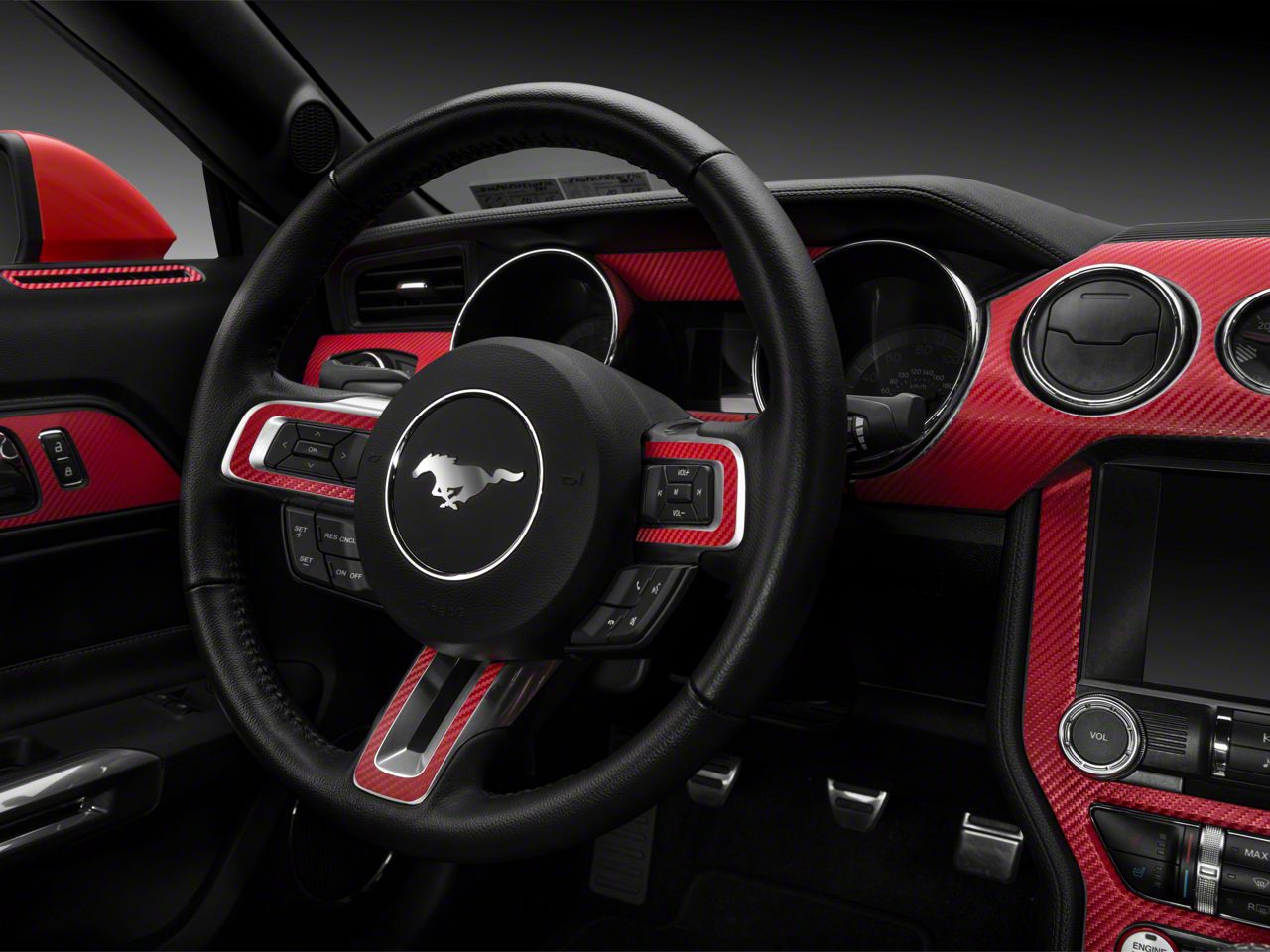SEC10 Mustang Dash Overlay Kit; Red Carbon Fiber 389877 (1523 Mustang