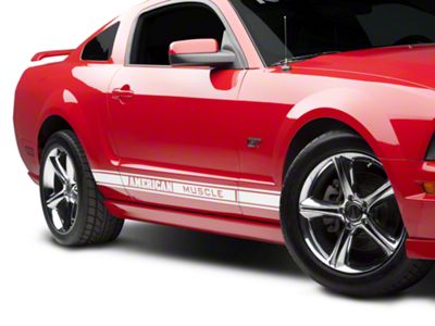 SEC10 Rocker Stripes with AmericanMuscle Logo; Silver (79-23 Mustang)