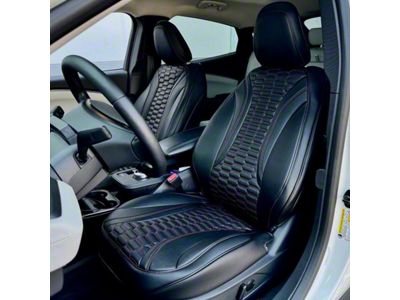Kustom Interior Premium Artificial Leather Front and Rear Seat Covers; All Black with Red Double Hex Stitch Accent Insert (21-26 Mustang Mach-E)