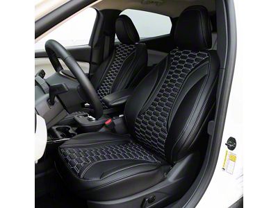 Premium Artificial Leather Front and Rear Seat Covers; All Black with White Double Hex Stitch Accent Insert (21-25 Mustang Mach-E)