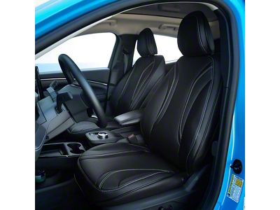 Premium Artificial Leather Front and Rear Seat Covers; All Black with White Stitching (21-25 Mustang Mach-E)