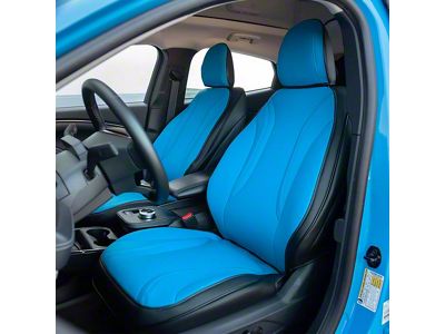 Kustom Interior Premium Artificial Leather Front and Rear Seat Covers; Black with All Blue Front Face (21-26 Mustang Mach-E)