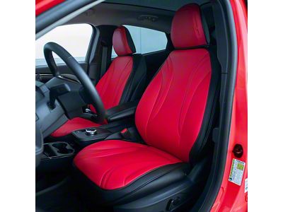Premium Artificial Leather Front and Rear Seat Covers; Black with All Red Front Face (21-25 Mustang Mach-E)