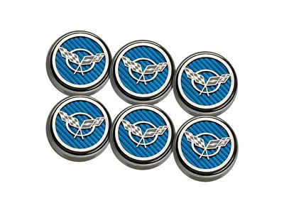 Cross Flag Series Fluid Cap Covers; Blue Carbon Fiber (97-04 Corvette C5 w/ Manual Transmission)