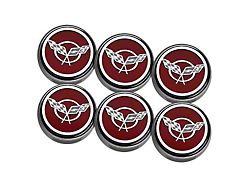 Cross Flag Series Fluid Cap Covers; Garnet Red (97-04 Corvette C5 w/ Manual Transmission)