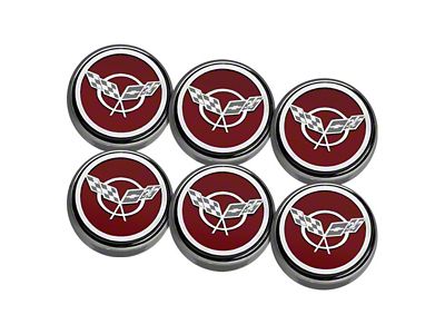 Cross Flag Series Fluid Cap Covers; Garnet Red (97-04 Corvette C5 w/ Manual Transmission)