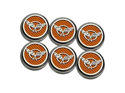 Cross Flag Series Fluid Cap Covers; Orange Carbon Fiber (97-04 Corvette C5 w/ Manual Transmission)