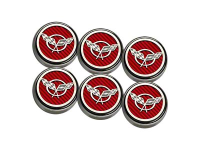 Cross Flag Series Fluid Cap Covers; Red Carbon Fiber (97-04 Corvette C5 w/ Manual Transmission)