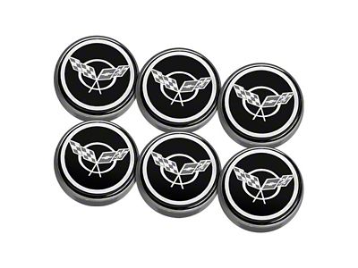 Cross Flag Series Fluid Cap Covers; Black Solid (97-04 Corvette C5 w/ Manual Transmission)