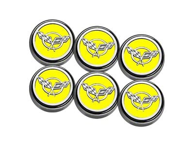 Cross Flag Series Fluid Cap Covers; Yellow Solid (97-04 Corvette C5 w/ Manual Transmission)