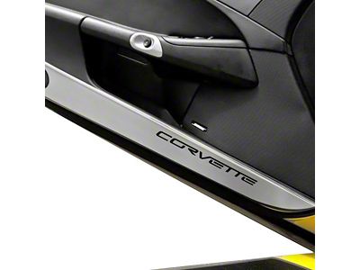 Door Guards with Corvette Inlay; Black Carbon Fiber (05-13 Corvette C6)
