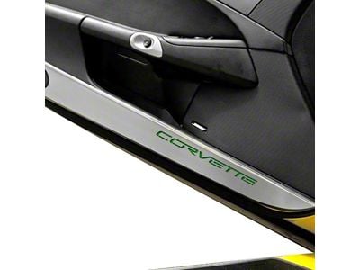 Door Guards with Corvette Inlay; Green Carbon Fiber (05-13 Corvette C6)