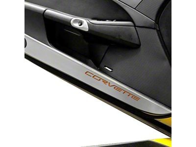 Door Guards with Corvette Inlay; Orange Carbon Fiber (05-13 Corvette C6)
