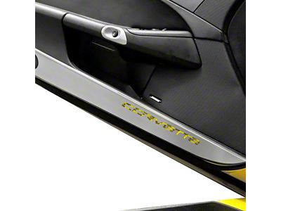 Door Guards with Corvette Inlay; Yellow Carbon Fiber (05-13 Corvette C6)