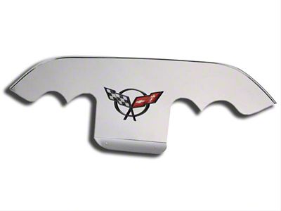 Exhaust Filler Panel with Crossed Flag Emblem for Stock Exhaust; Polished (97-04 Corvette C5)