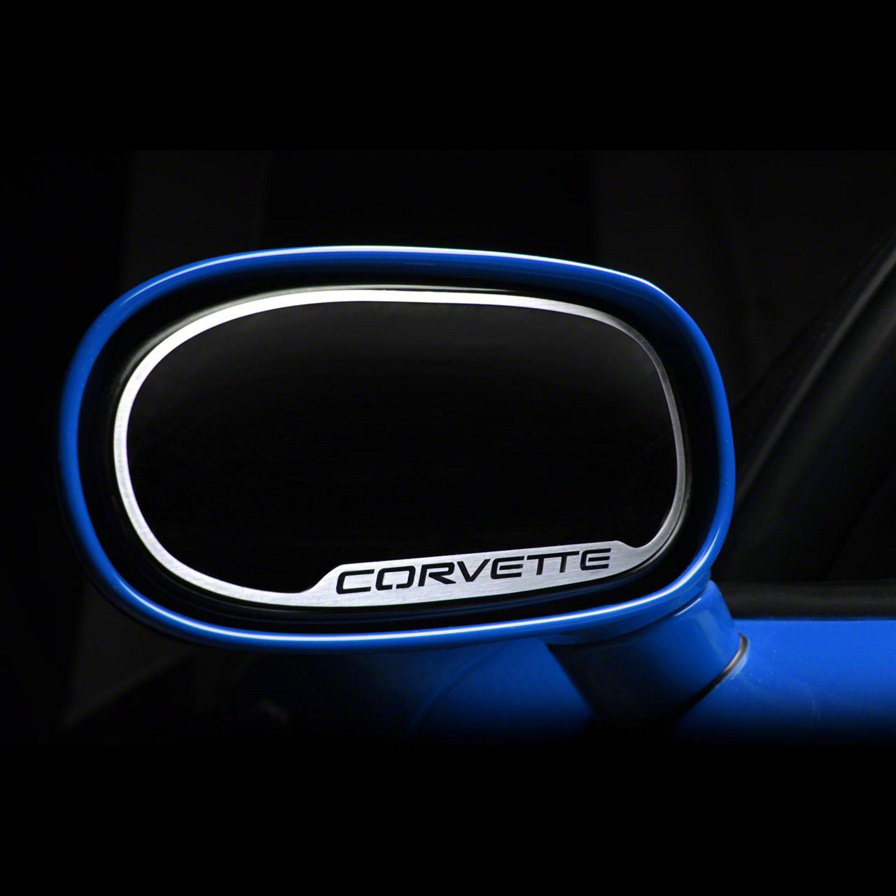 Corvette Side View Mirror Trim with Corvette Script; Brushed Finish (97