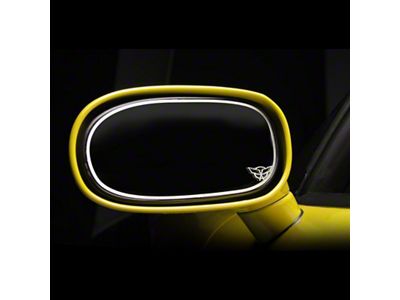 Side View Mirror Trim with Crossed Flags ; Brushed Finish (97-04 Corvette C5)