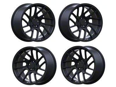 Anovia Wheels Staggered Elder Raven Satin Black 4-Wheel Kit; 18x9.5/18x10.5; 22mm Offset (99-04 Mustang)