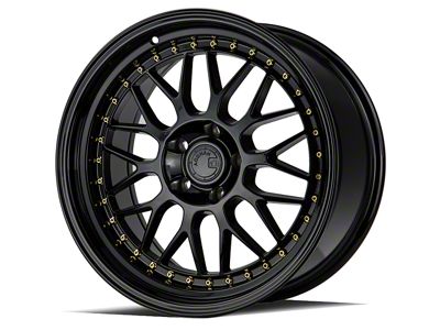 Aodhan AH02 Gloss Black with Gold Rivets Wheel; 18x9.5; 30mm Offset (05-09 Mustang)
