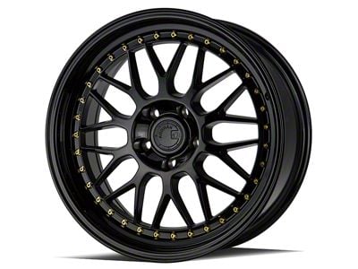 Aodhan AH02 Gloss Black with Gold Rivets Wheel; 19x8.5; 35mm Offset (05-09 Mustang)