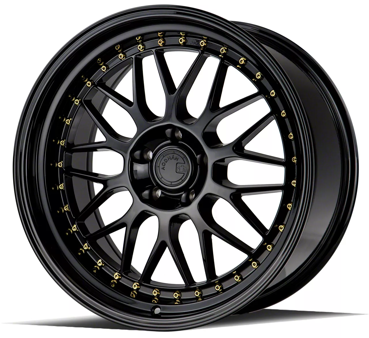 Mustang AH02 Gloss Black with Gold Rivets Wheel; Rear Only; 19x9.5 ...