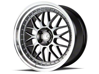 Aodhan AH02 Hyper Black with Machined Lip Wheel; Rear Only; 19x9.5; 22mm Offset (05-09 Mustang)