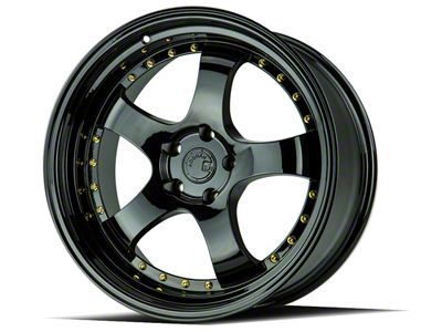 Aodhan AH03 Gloss Black with Gold Rivets Wheel; Rear Only; 19x11; 15mm Offset (05-09 Mustang)